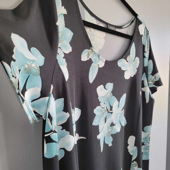 Plus size Clientele Black dress with green floral design. EUC - Picture 2 of 7